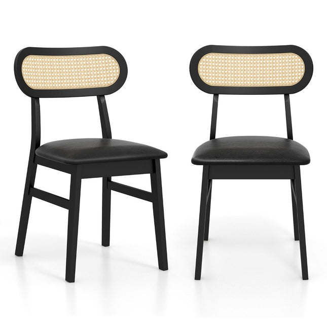 Set van 2 houten eetkamerstoelen met zwarte, gewatteerde zitting