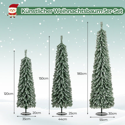 Sada 3 ks umělých úzkých vánočních stromků 120+150+180 cm vánoční stromek do domácnosti i kanceláře