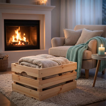 Set of 3 Stackable Pine Wooden Crates, 25x40x30 cm