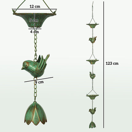Kovové okapové řetězy, 3 sady se zvonky, 123 cm