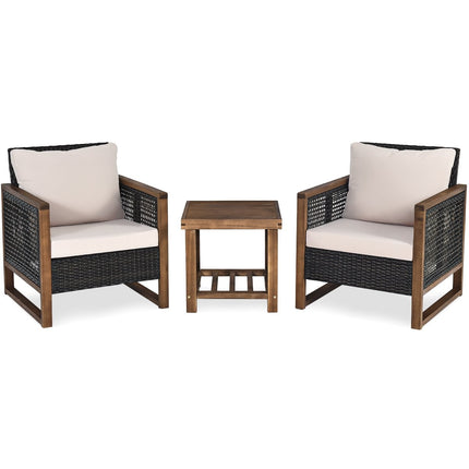 Sada 3 ks ratanového zahradního nábytku polyratanový lounge set s pratelnými sedáky venkovní sedací set