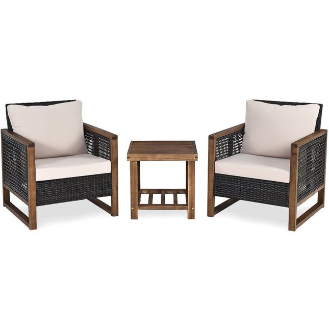 Sada 3 ks ratanového zahradního nábytku polyratanový lounge set s pratelnými sedáky venkovní sedací set