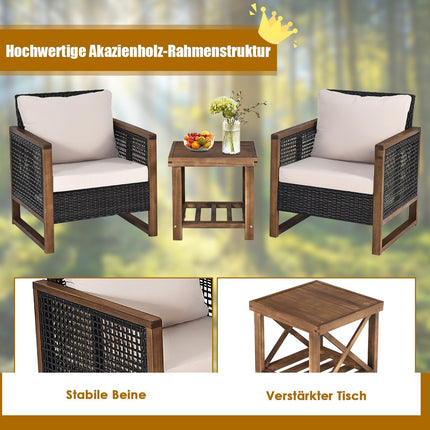 Sada 3 ks ratanového zahradního nábytku polyratanový lounge set s pratelnými sedáky venkovní sedací set