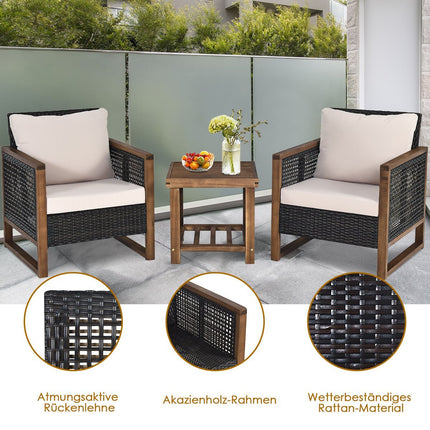 Sada 3 ks ratanového zahradního nábytku polyratanový lounge set s pratelnými sedáky venkovní sedací set