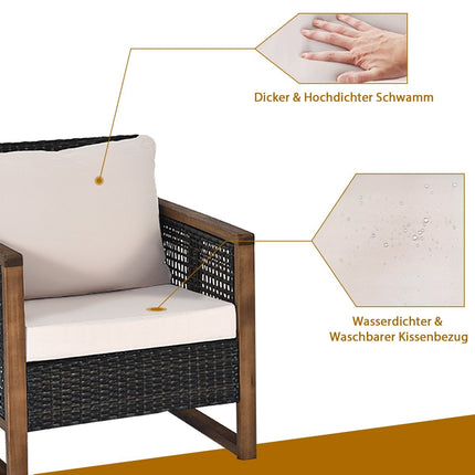 Sada 3 ks ratanového zahradního nábytku polyratanový lounge set s pratelnými sedáky venkovní sedací set