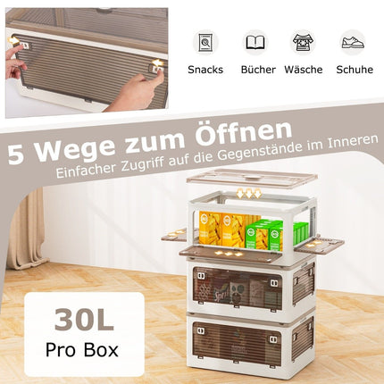 Sada 3 ks úložných boxů s víky na kolečkách skládací stohovací boxy přístupné z 5 stran 90 litrů