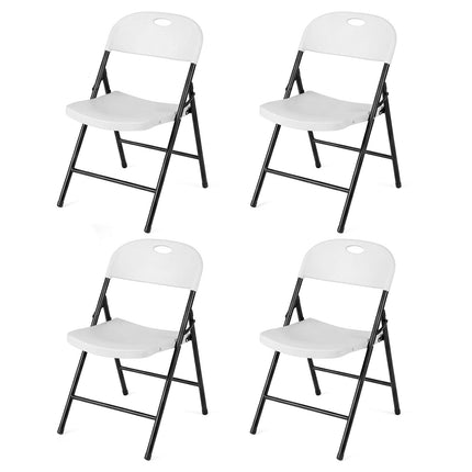 Set of 4 Foldable White Plastic Chairs with Ergonomic Backrest