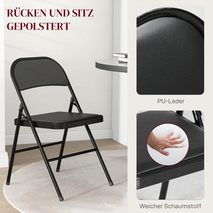 Skládací židle z umělé kůže, polstrované, ocelové nohy, černá