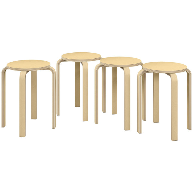 Set van 4 stapelbare krukken, eetkamerkrukken met antislipmat, multifunctionele krukken voor eetkamer, woonkamer, natuurlijk