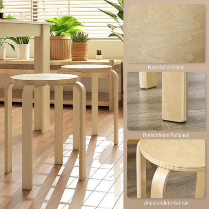 Stackable natural stool, non-slip and multi-functional (set of 4)