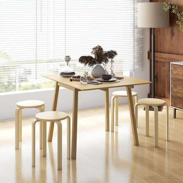 Set van 4 stapelbare krukken, eetkamerkrukken met antislipmat, multifunctionele krukken voor eetkamer, woonkamer, natuurlijk