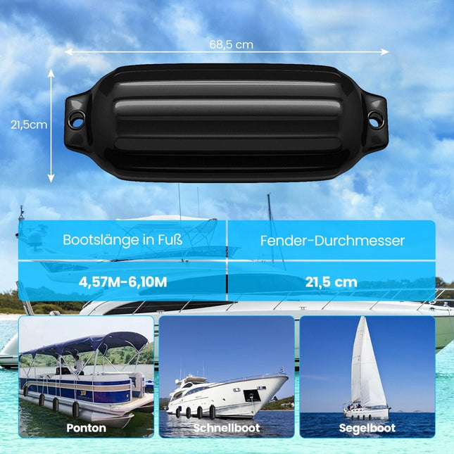 Set of 4 boat fenders, long fenders, ball fenders, boat crash protection, bridge fenders, black, 68.5 x 21.5 cm