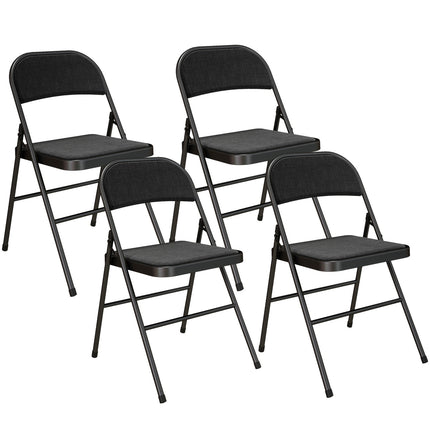Skládací židle, sada 4 ks, černá, kovové nohy, polstrované sedáky