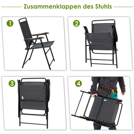 Sada 4 ks venkovních skládacích židlí s prodyšnou tkaninou a protiskluzovými patkami, zahradní židle