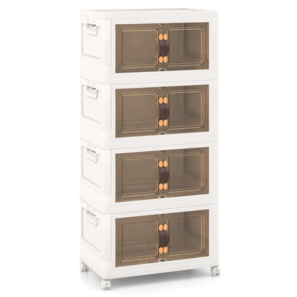 Sada 4 ks stohovatelných úložných boxů s víky, kolečky a dvířky, 49.5 x 31.5 x 112.5 cm