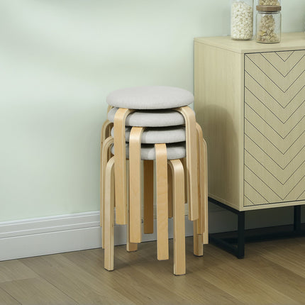 Stackable Upholstered Stools, Cream White, Birch Legs