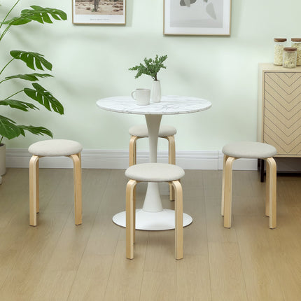 Stackable Upholstered Stools, Cream White, Birch Legs
