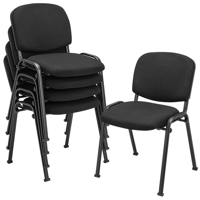 5 stapelbare Konferenzstühle, schwarz, Metallgestell