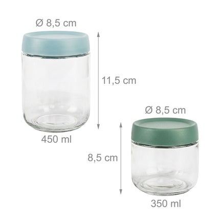 Sada 6 ks skleněných zavařovacích sklenic s pastelovými víčky, 350ml a 450ml