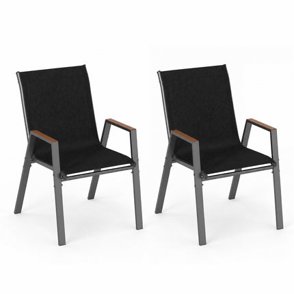 Set of 6 Stackable Garden Chairs, Black Teslin Fabric