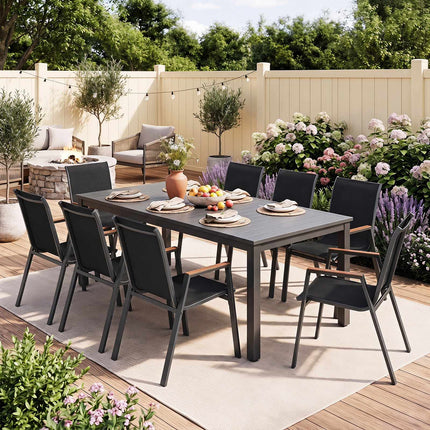Set of 6 Stackable Garden Chairs, Black Teslin Fabric