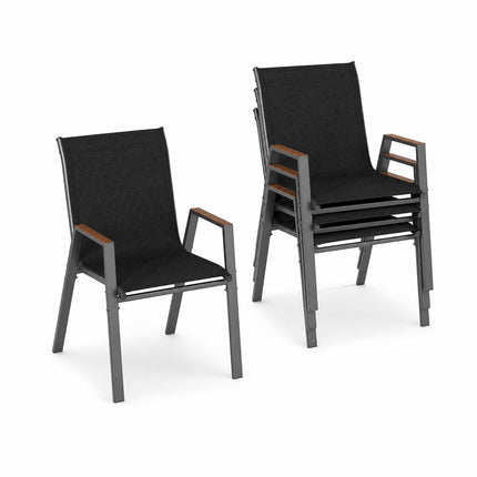 Set of 6 Stackable Garden Chairs, Black Teslin Fabric