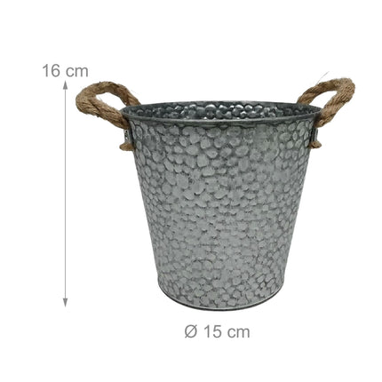 Sada 6 ks kovových truhlíků ve vintage stylu s jutovými uchy