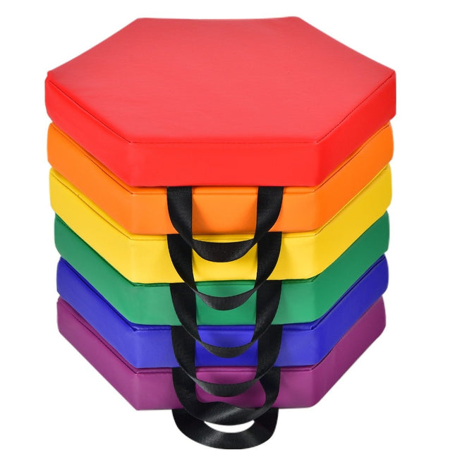 6er Set Kinderstuhlkissen mit Henkel und Reißverschluss, Sitzkissen, Sitzerhöhung, Hauptkissen, bunt