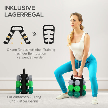 Hex dumbbell set with stand - 3, 4, 5 kg weights for home gym