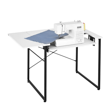 Sewing Machine Table With Foldable Side Shelf; Adjustable Shelf, White