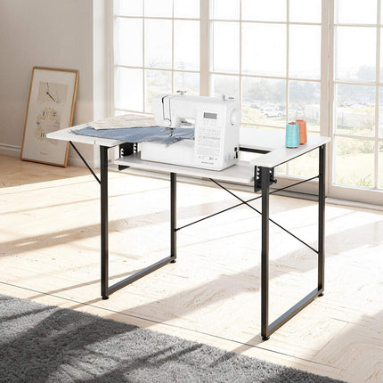 Sewing Machine Table With Foldable Side Shelf; Adjustable Shelf, White