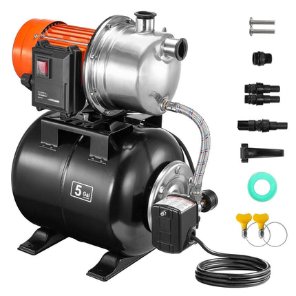 Shallow Well Pump, 1.6 HP, 5-Gal Pressure Tank
