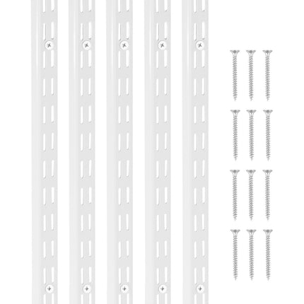 Shelf Pilaster Rails, 60-Inch, 5-Pack, White Steel