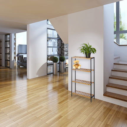 Shelf in bamboo + steel 4 shelves