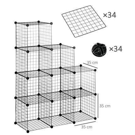 Modulární drátěný regál, botník s 9 přihrádkami, černá