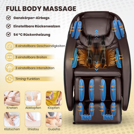 Shiatsu masážní křeslo s vyhříváním, Bluetooth, relaxace celého těla