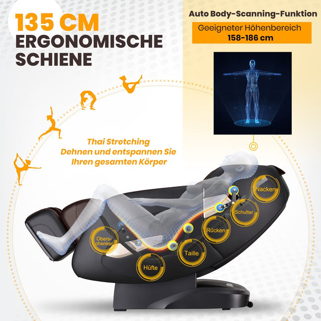 Shiatsu masážní křeslo s vyhříváním, Bluetooth, relaxace celého těla