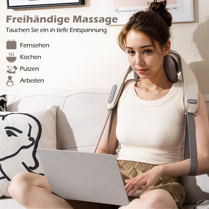 Shiatsu masážní přístroj na krk a ramena s vyhříváním, bezdrátový
