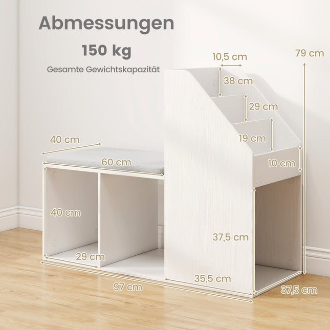 Schoenenbank met afneembaar kussen en opbergplanken