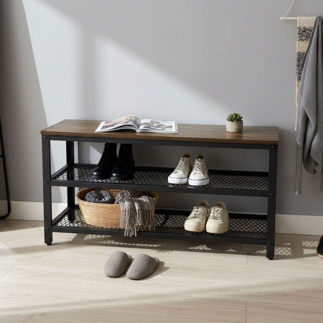 Shoe Bench with Seat and 2 Shelves for Entryway