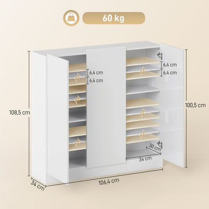 Botník, 10 polic, ventilace, pomalé dovírání, bílé dřevo