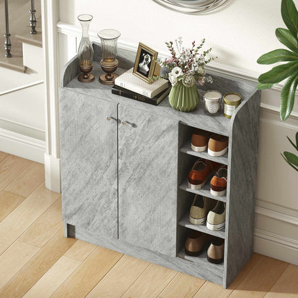 Shoe Cabinet, 12-Pair, 2 Doors, 4 Open Shelves, Grey