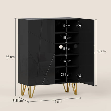 Shoe Cabinet, 2 Doors, 3 Adjustable Shelves, Black
