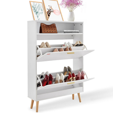 Shoe Cabinet, 2 Flip Drawers, Top Cubby, Freestanding