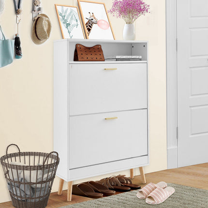 Shoe Cabinet, 2 Flip Drawers, Top Cubby, Freestanding