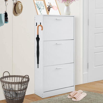 Shoe Cabinet, 3 Flip Drawers, Freestanding With Hooks
