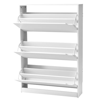 Shoe Cabinet, 3 Flip Drawers, Narrow, Anti-Tip, White