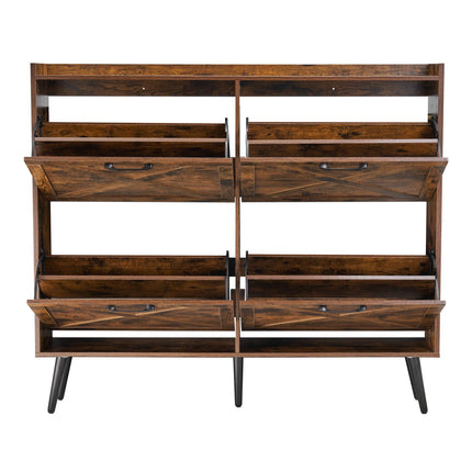 Shoe Cabinet, 4 Flip Drawers, Narrow Farmhouse, Brown