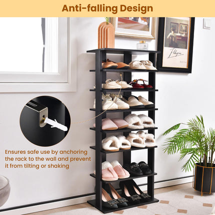 Shoe Cabinet, 7-Tier Double-Row, Removable Shelves, Black