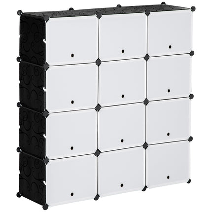 Botníková skříň úložné řešení, 12 přihrádek DIY plast, černá/bílá